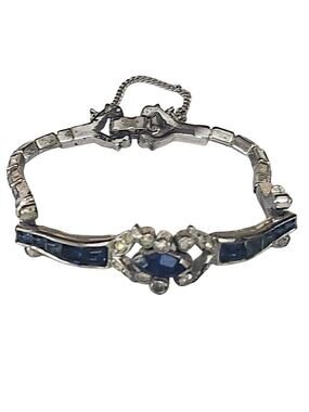 Rare Vtg 1940s Mazer Bros  Baguette Blue Rhinestone Bracelet